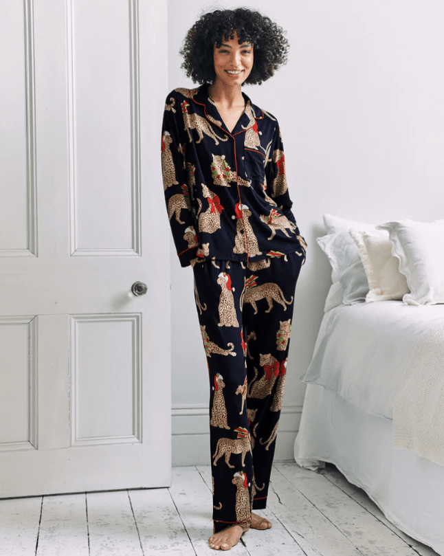 Female wears printed matching pjs