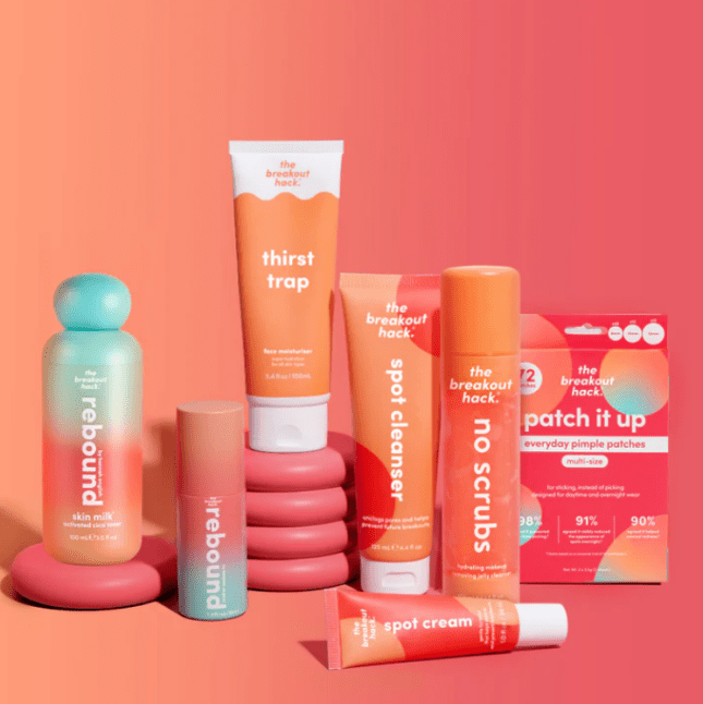 Range of skincare products from The Breakout Hack