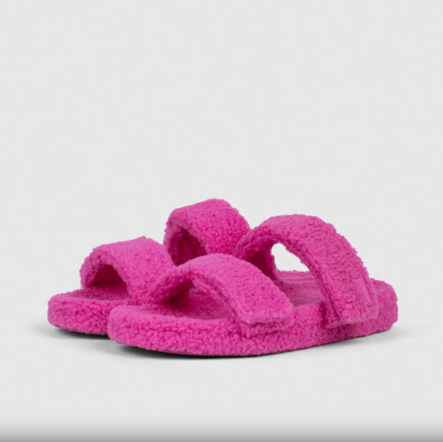 Pink furry sandals
