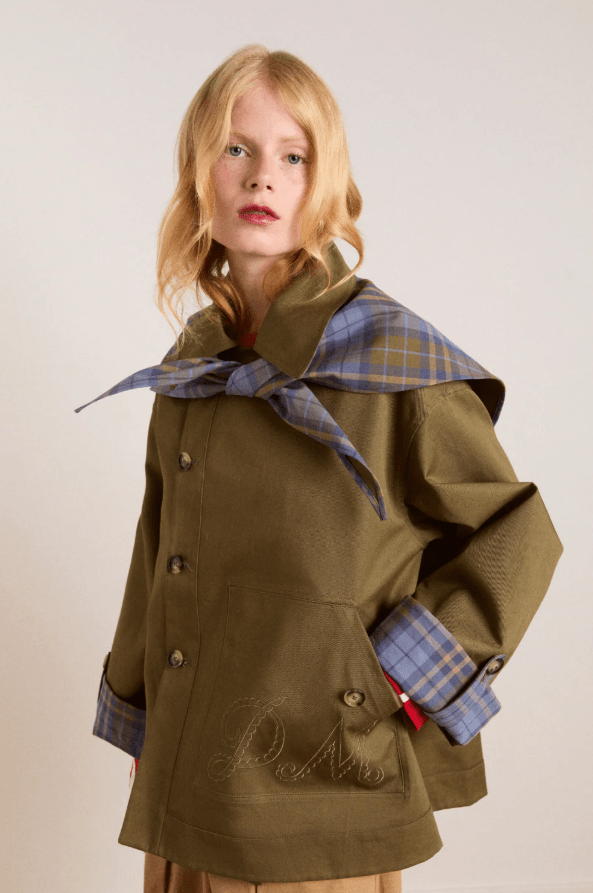 Female wears khaki trench coat