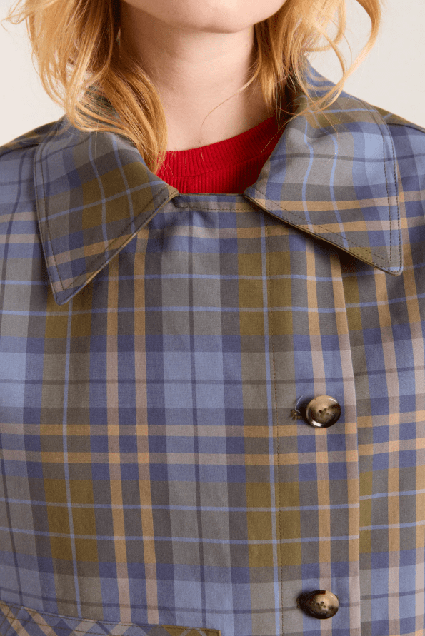 Close up image of lining inside trench coat