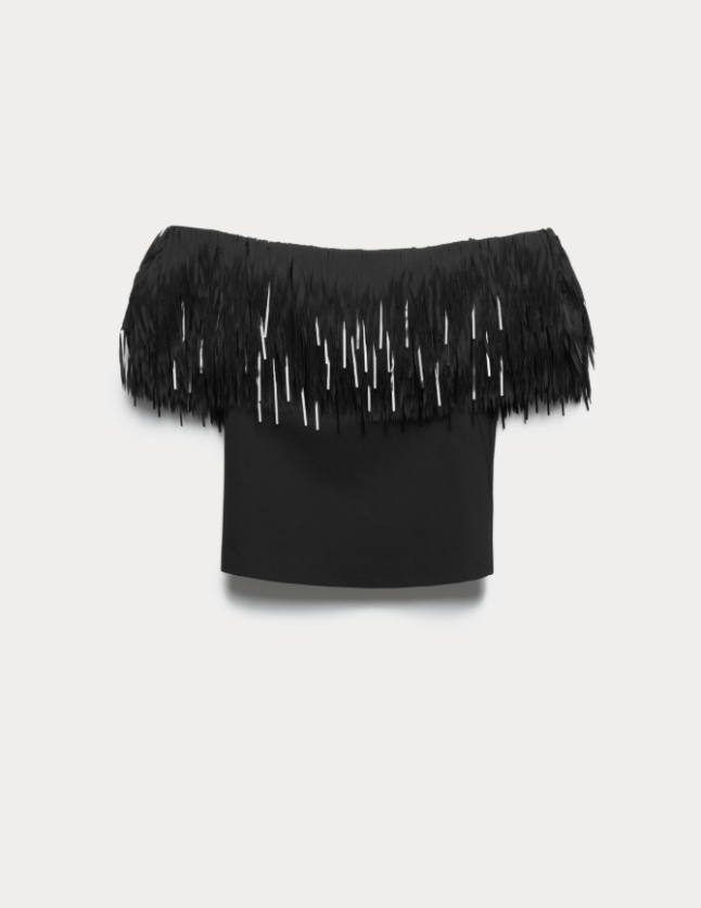 Black off the shoulder tassle top