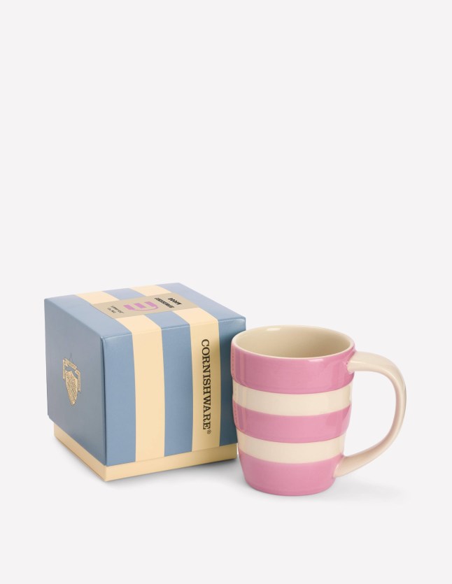 Pink and white stripe mug