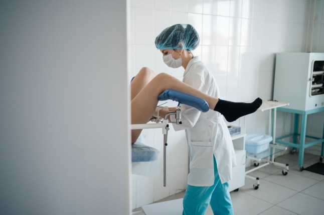 woman doctor gynecologist examines a patient on a gynecological chair
