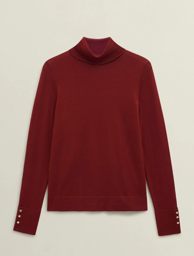 Burgundy red roll neck jumper