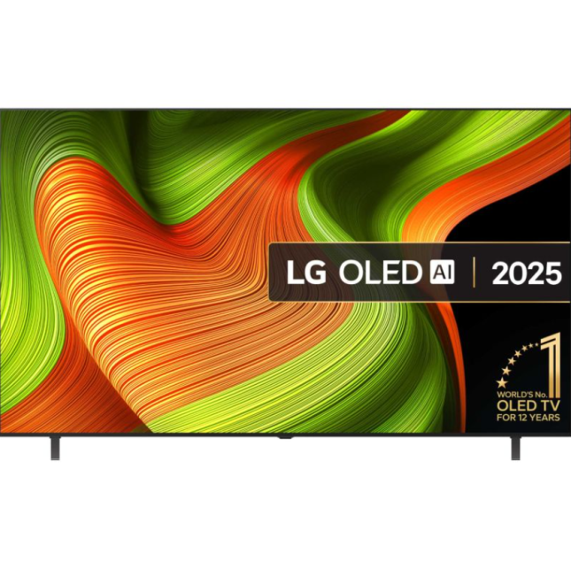 Large black TV with colourful graphics on the screen