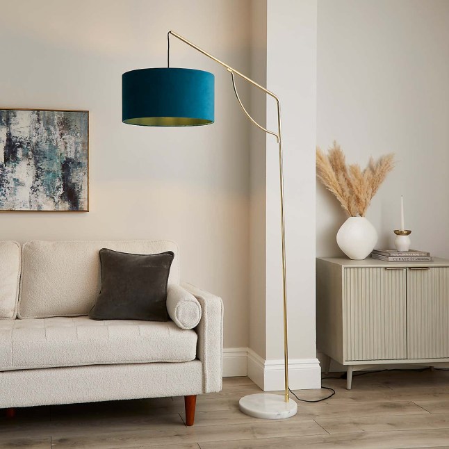 Hanging blue lamp in a livingroom