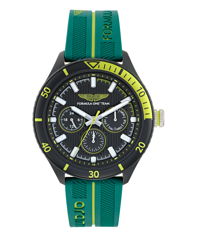 Black watch face with green strap