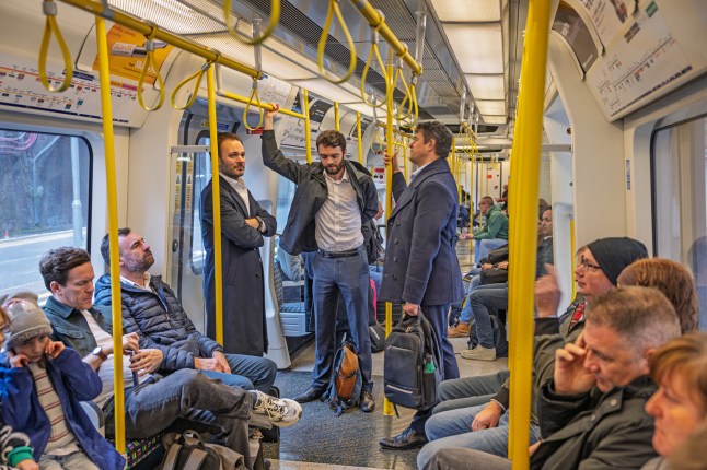 Crowded London Underground train during rush hour