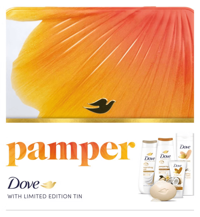 Dove gift set with white products on show