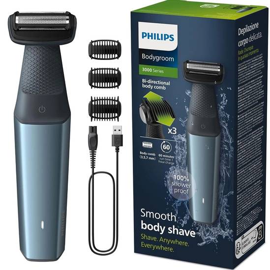 Blue shaver with accessories
