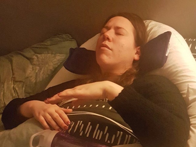 Hannah Shewan Stevens lies in bed with eyes closed