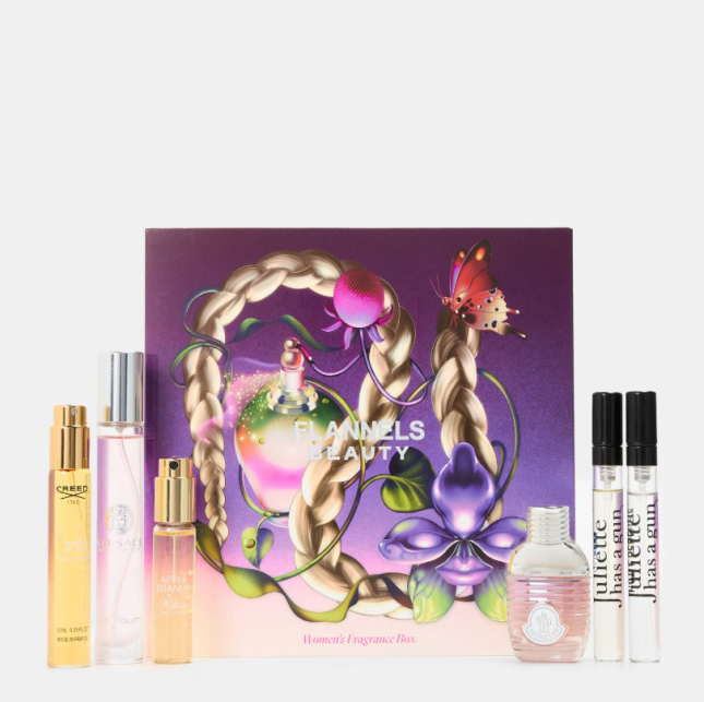 Small fragrance bottles and sprays as part of gift set