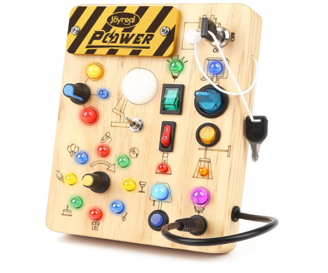 Wooden board with items to play with
