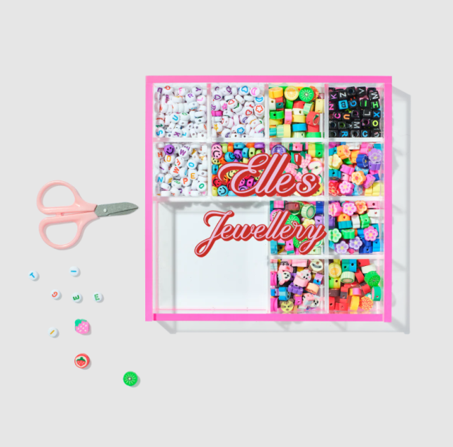 Box containing beads for making bracelets