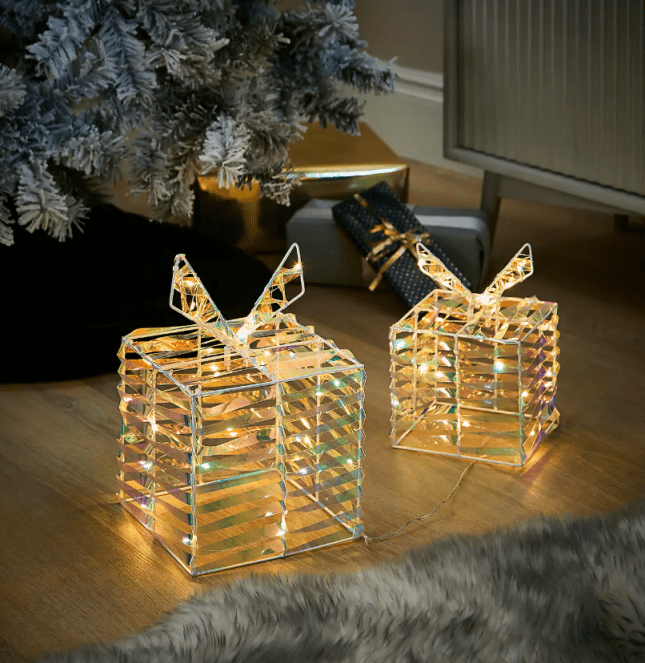 Set of 2 Iridescent Light Up Parcels