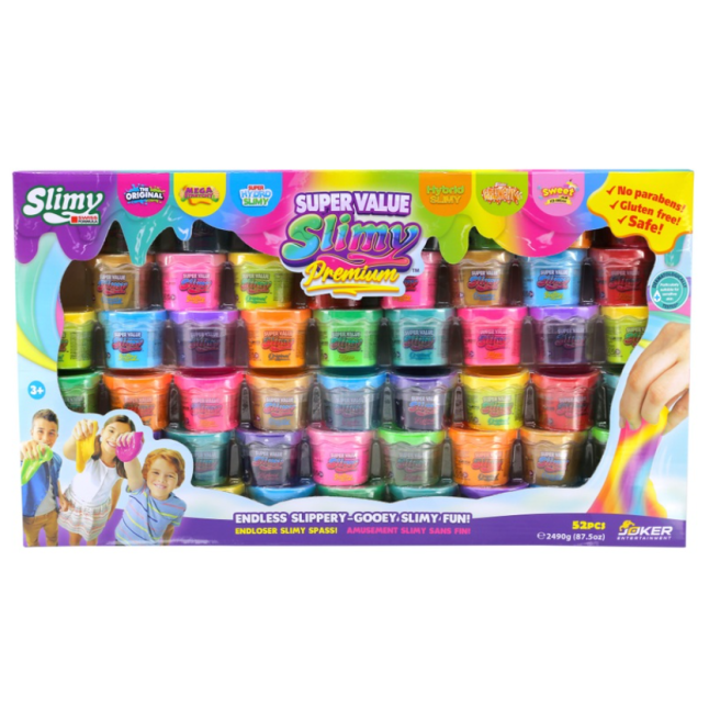 Pots of different coloured slime