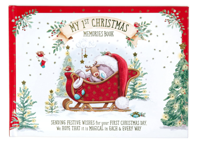 Book for Christmas with characters in a red sleigh on the front