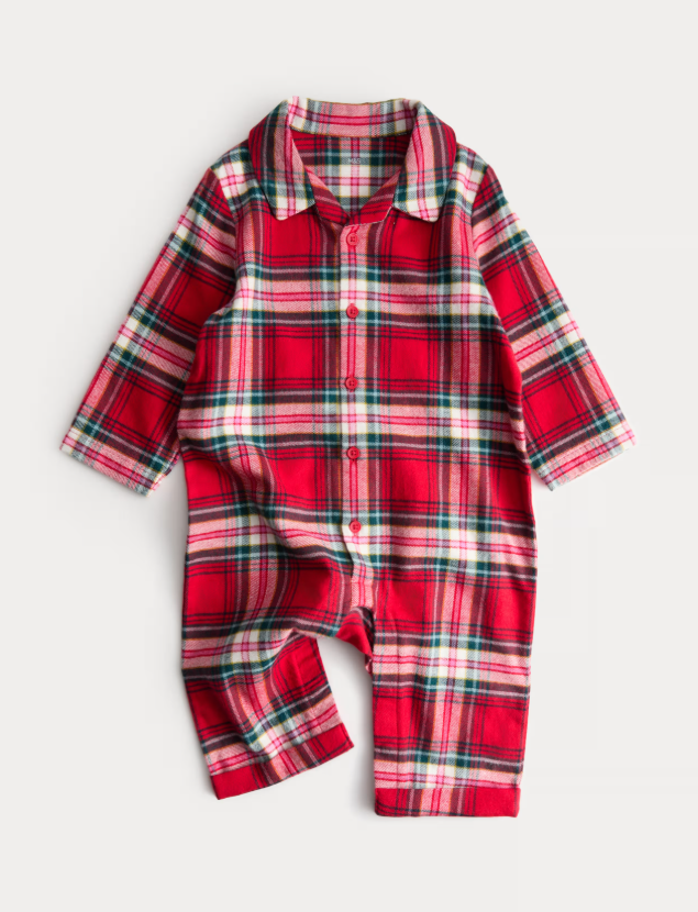 Red tartan romper for babies
