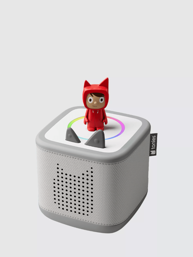 Small grey box with red figure on the top