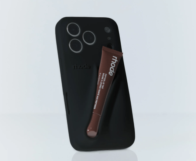 Black phonecase with Rhode lipbalm held inside