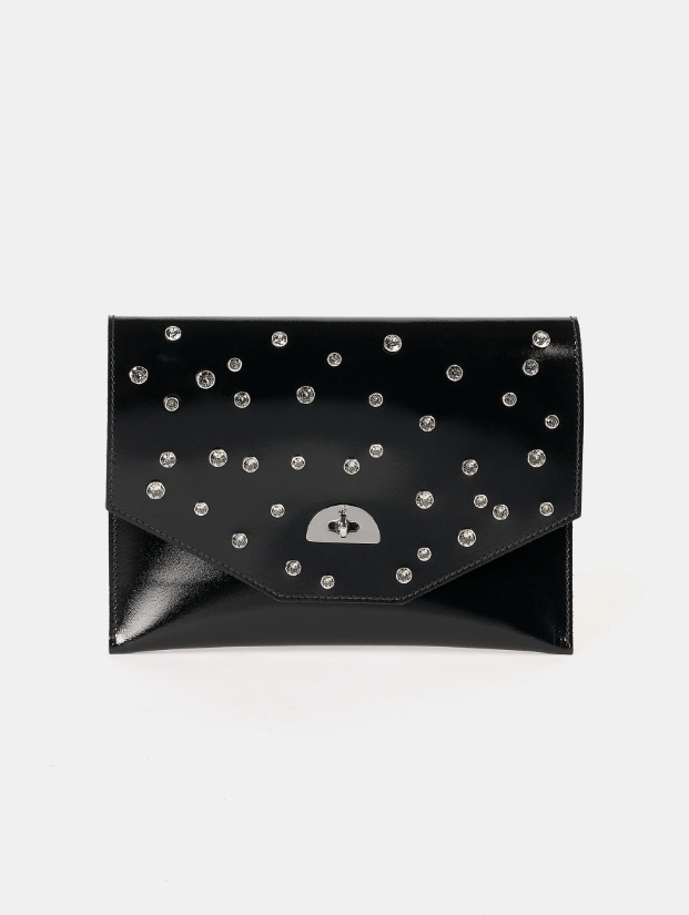 Twist-lock clutch bag with studding