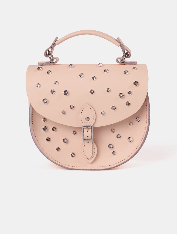 Small pink bag with studding, and top handle