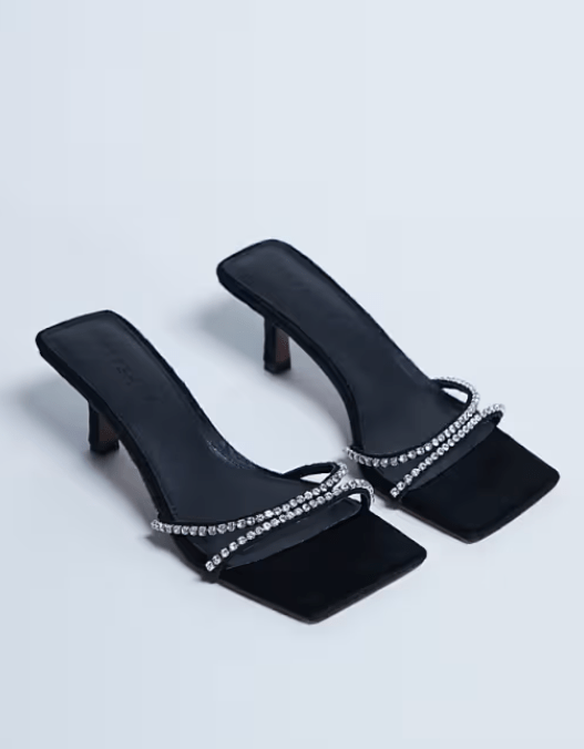 Black heeled sandles with sparkly embellishment