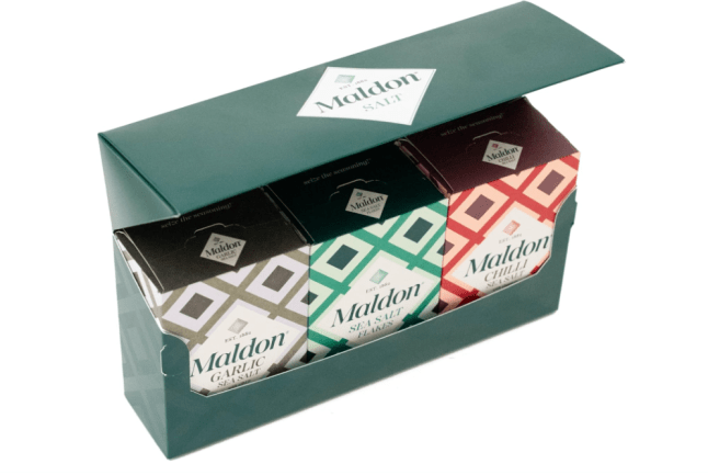 Different types and coloured boxes of salt