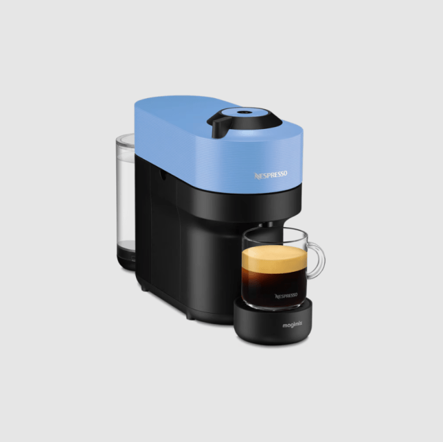 Blue Nespresso coffee maker