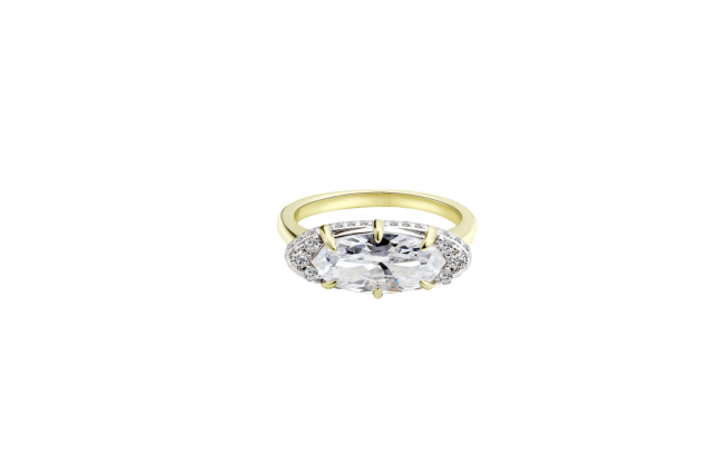 Ring with small diamonds around the edge and gold band