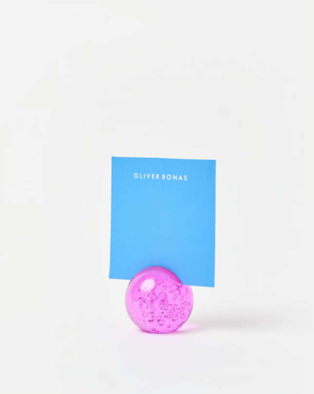 Pink sphere with blue card inside