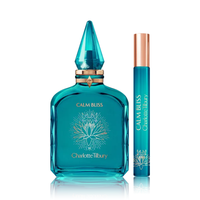 Blue fragrance bottle and roll on