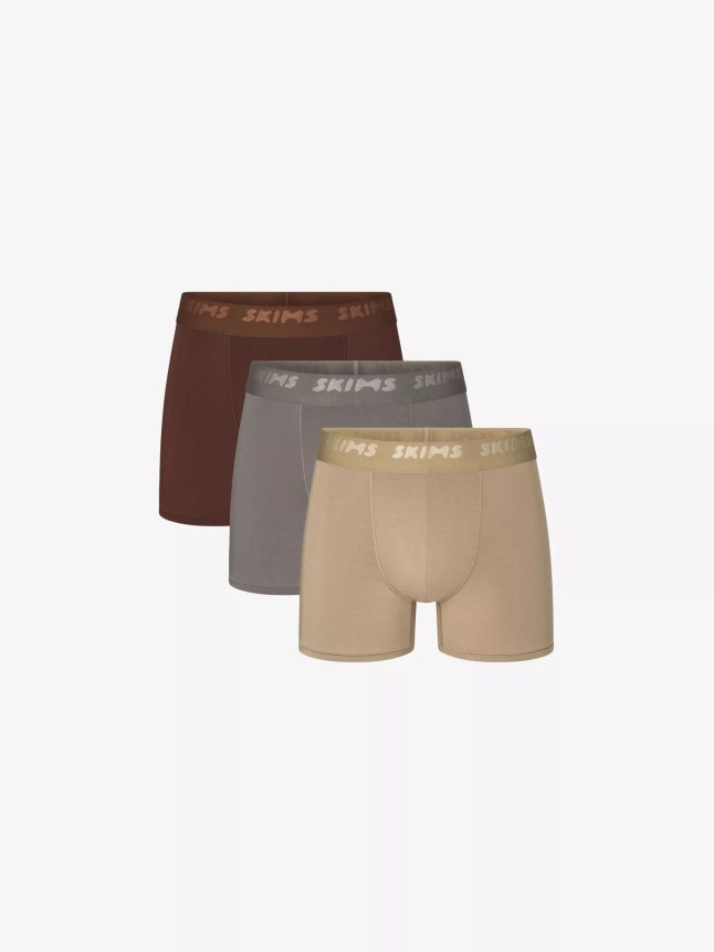 Three lightly coloured boxers, stacked together