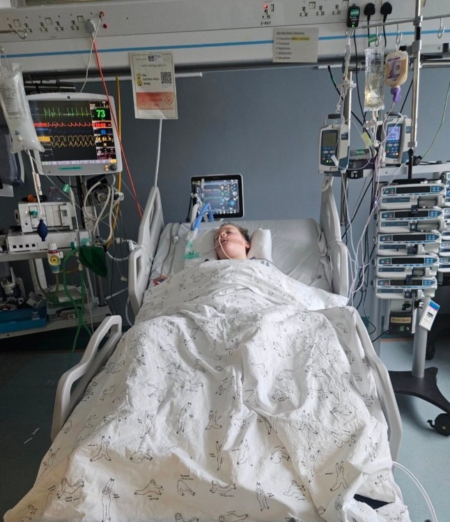 Martine Purdy's son Franki in hospital.