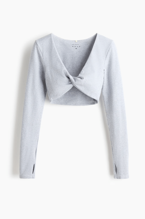 Grey long sleeved top with twisted front
