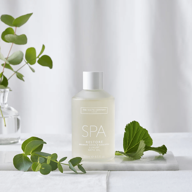 Glass bottle of bath oil