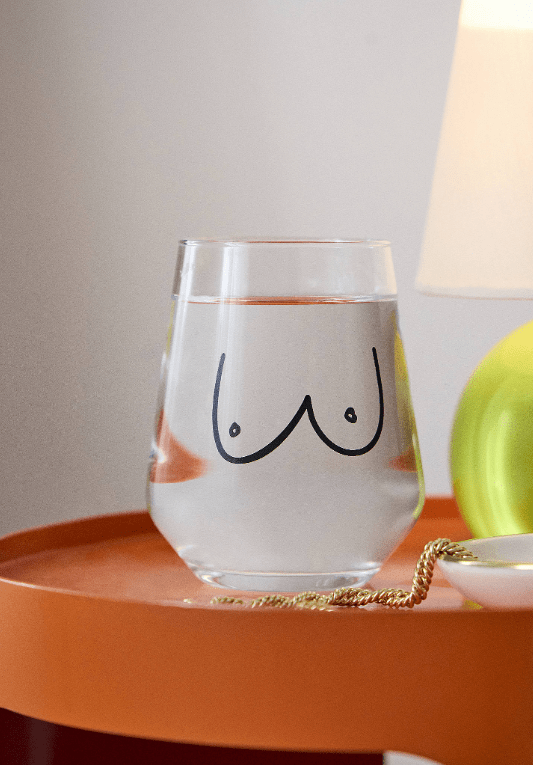 Boob printed glass filled with water
