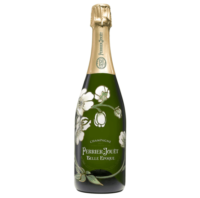 Glass bottle with floral design of champagne