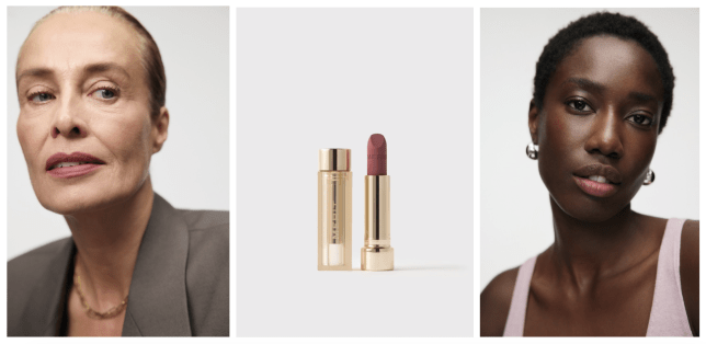 Female faces posing with lipstick and bar-faced makeup