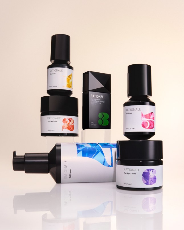 Skincare products stacked together