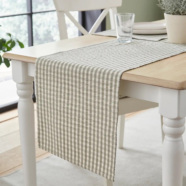 Gingham table runner on a table