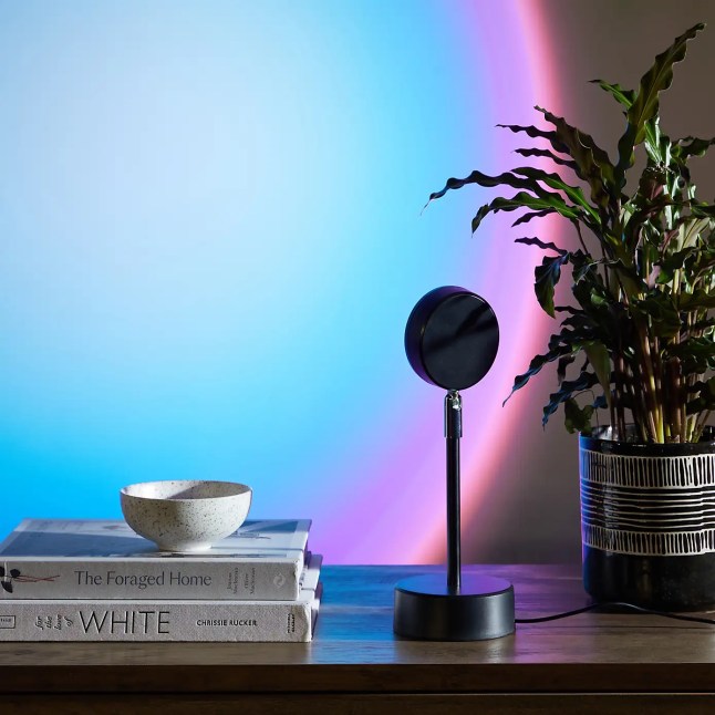 Projector lamp, emitting blue and purple colours