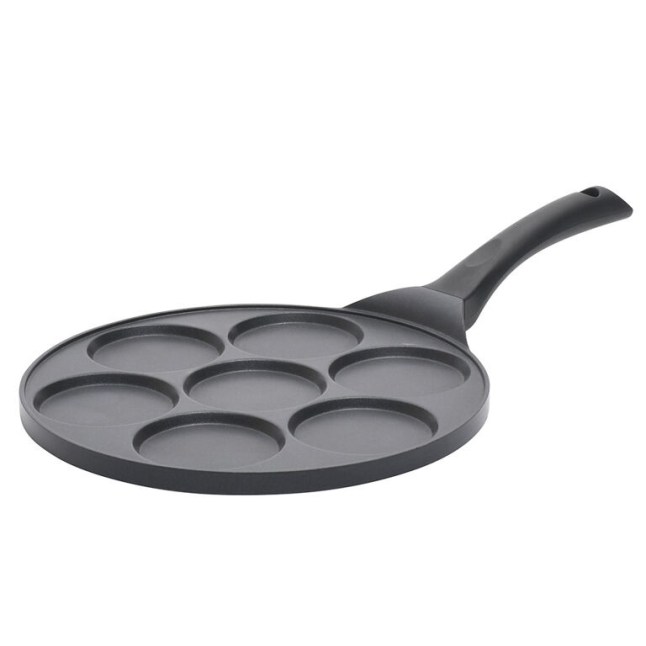 Black frying pan with small disks