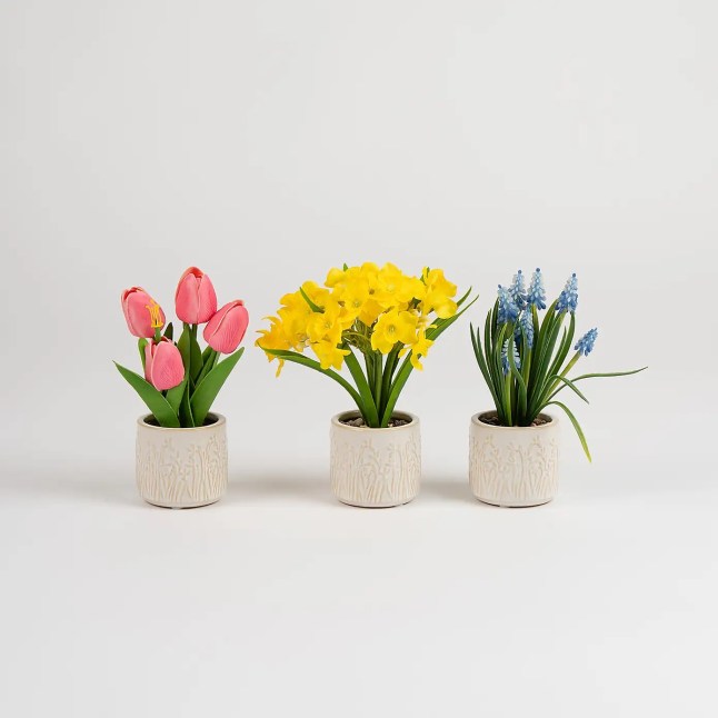 Faux flowers in pots