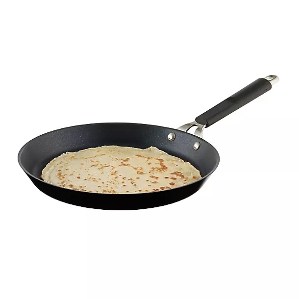 Black frying pan with pancake inside from Lakeland