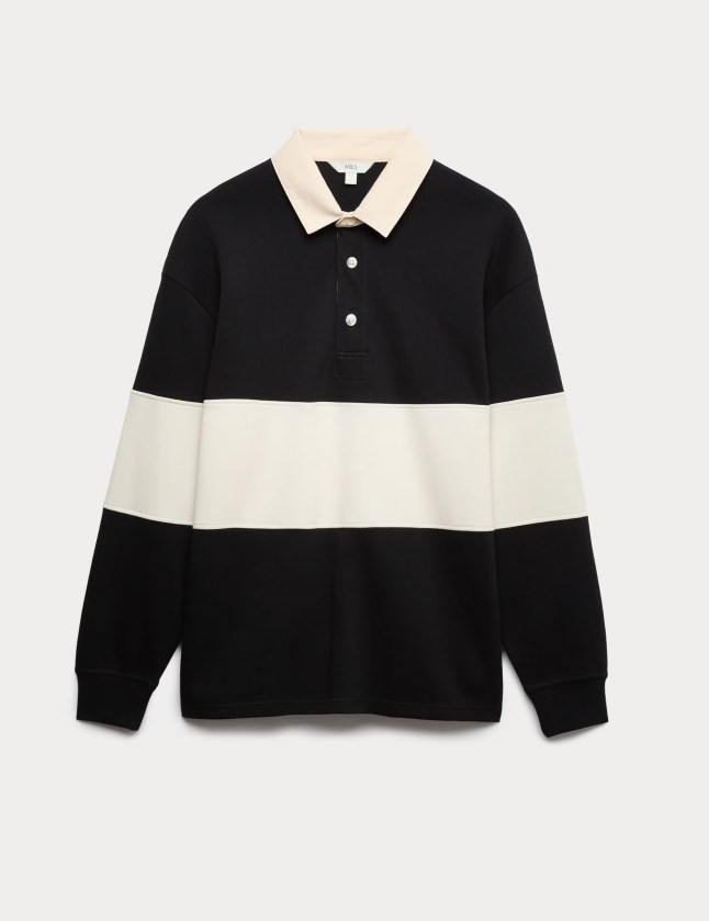 Wide stripe rugby top in navy and white