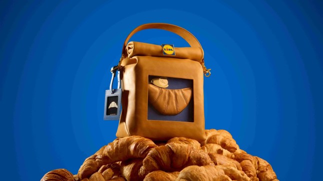 Lidl's viral croissant bag on top of a pile of croissants