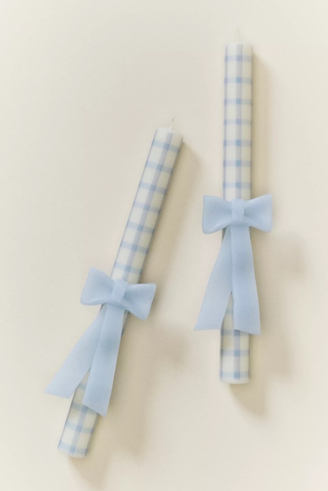 Blue gingham candles
