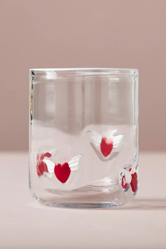 Glass with red heart detail